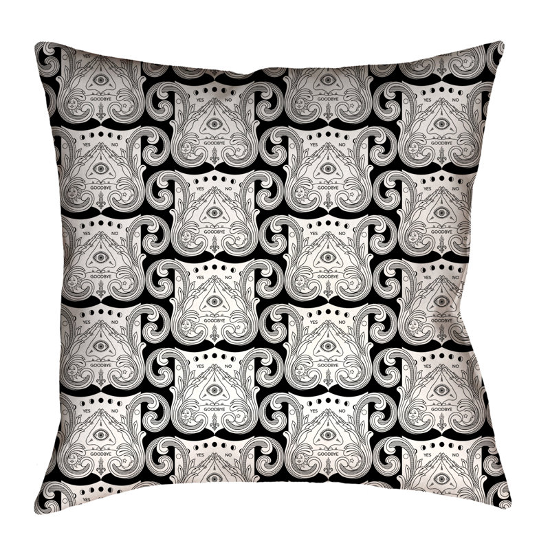 Coussin décoratif intérieur / extérieur Katelyn Elizabeth, 16 po x 1 po, Noir / Blanc