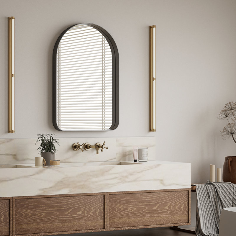 Miroir mural arqué pour salle de bain, Noir, 38 po x 26 po