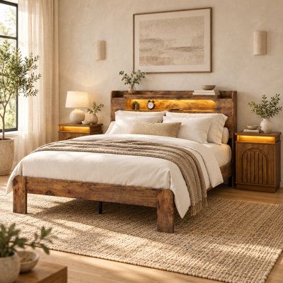 3-Piece Bedroom Set with LED Bed, 2 USB Charging Ports, Under-Bed Storage & 2 LED Nightstands