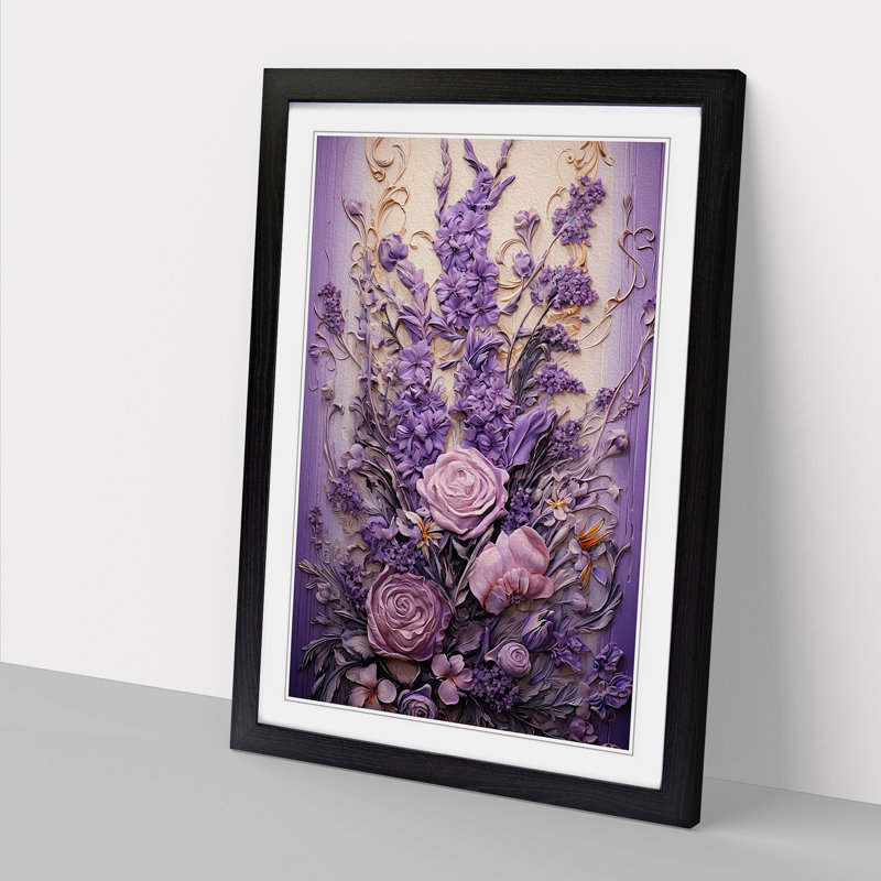 Lavender Flower Baroque 1 Piece Single Picture Frame Wall Art, 34cm H x 25cm W x 2cm D, Black Framed