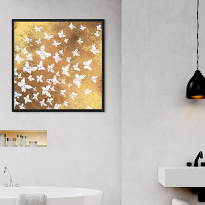 Animaux, papillons dorés dans le vent, insectes - peinture sur toile