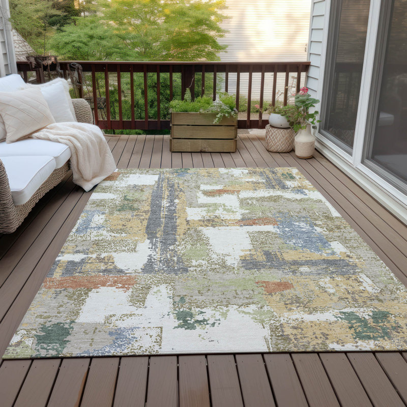 Machine Washable Indoor/Outdoor Husby ACN2212 Abstract Rug, Rectangle 3' x 5'
