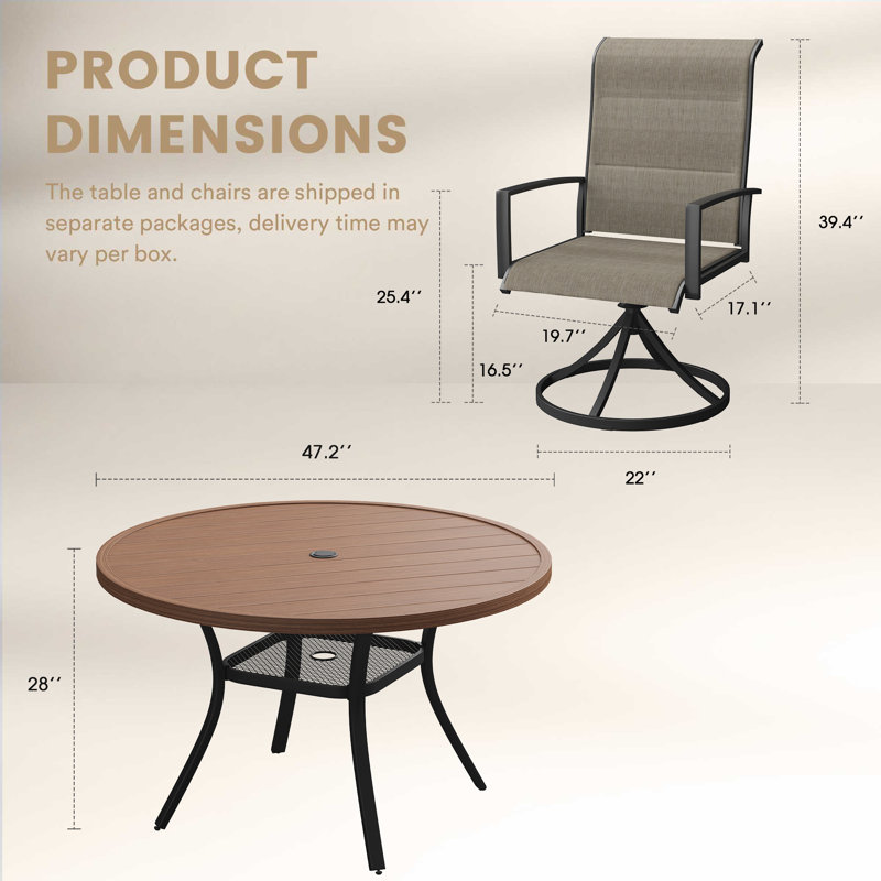 4-Person Outdoor Dining Set, Walnut/Brown