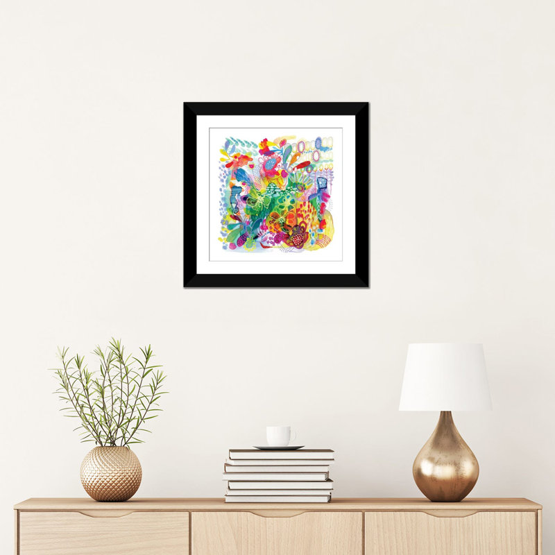 « painted jardin » par stéphanie corfee, impression sur toile, H 16 po x l 16 po x P 1 po, Papier avec cadre noir, Blanc