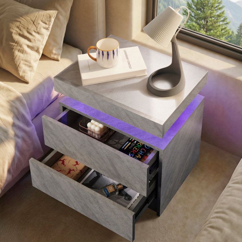 Dedorah 49 cm W Bedside Table, Grey/Yellow