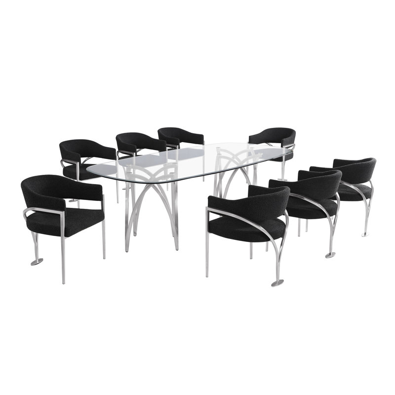 Grandeur Tempered Glass Dining Set, Black, Silver