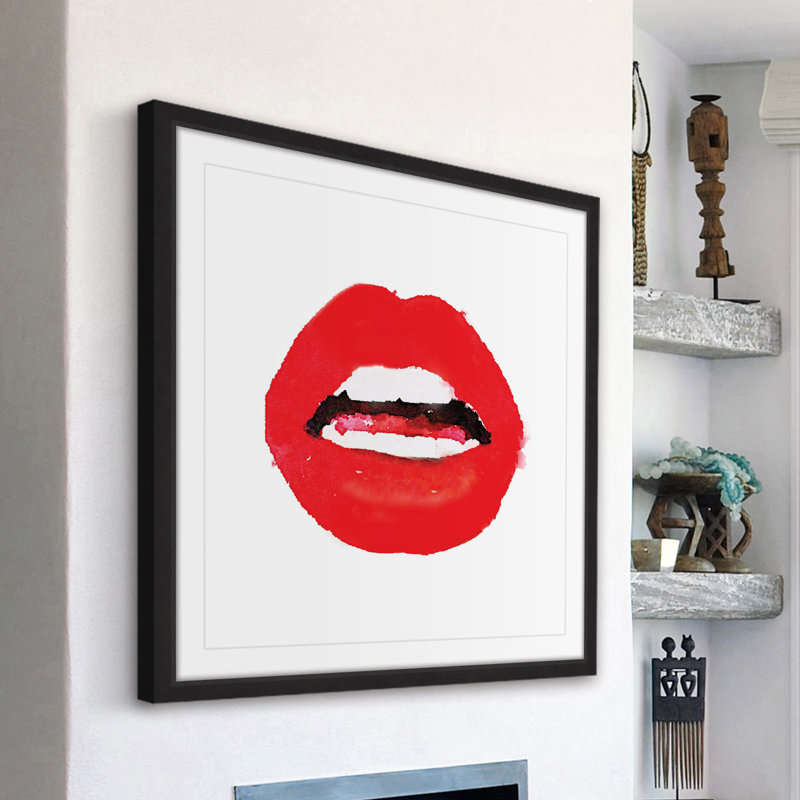 «Red Lips II», reproduction de peinture acrylique encadrée, H 12 po x l 12 po