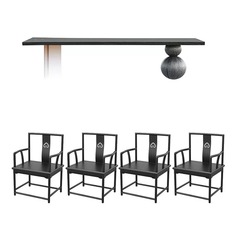 4 - Person Solid Wood Top Double Pedestal Dining Set, 5 Pieces: Table, 4 Chairs, 29.53" H x 78.74" L x 29.53" W