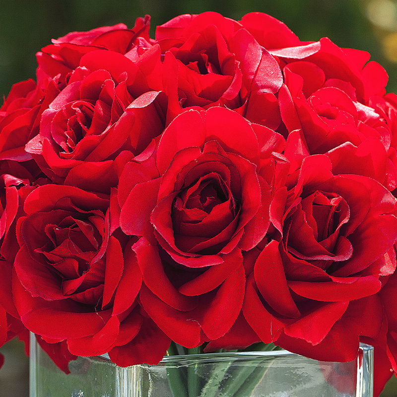 Fabric Rose Arrangement in Vase, Red