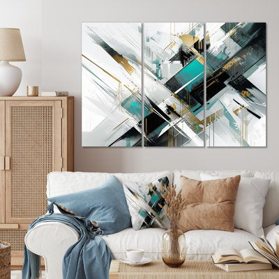 Ensemble de reproductions d'art sur toile bleu sarcelle, cubiste, kaléidoscope