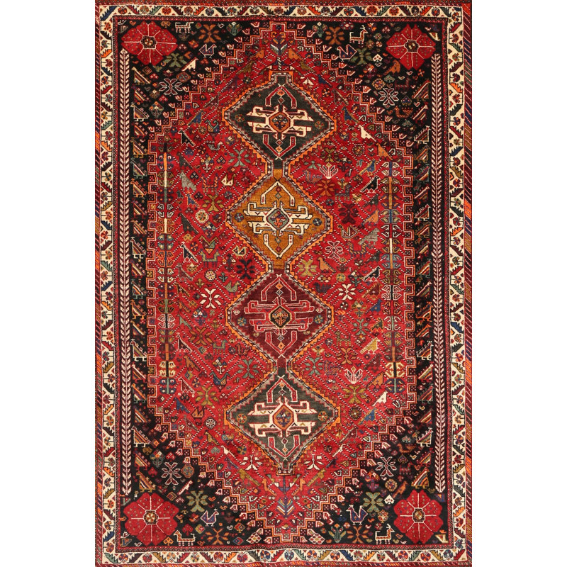 Tapis traditionnel rouge / brun, Rectangle 5 pi x 7 pi