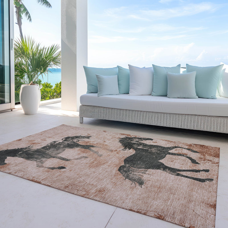 Machine Washable Indoor/Outdoor Cinead ACN1717 Paprika Rug, Rectangle 9' x 12'