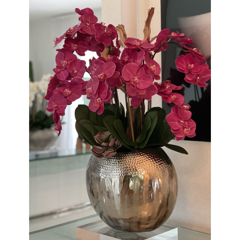 Olympian Phalaenopsis Orchids Centerpiece in Planter, Pink, Gold