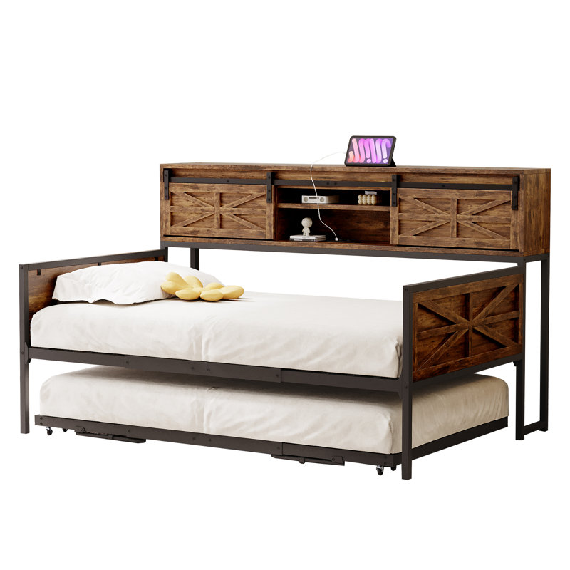 Pull Out 3-in-1 Convertible Sofa Bed With Storage And Sockets, Brown