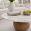 Table basse ronde moderne avec plateau en faux marbre et piédestal en bois massif, table basse pour le salon et la maison-130169969-130169972