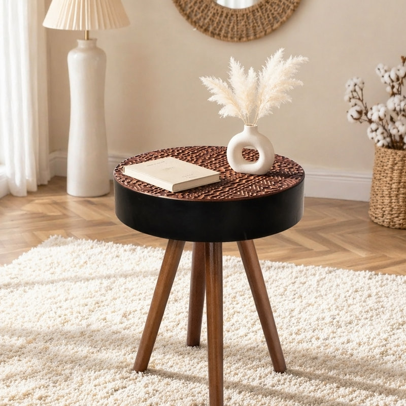 Table ronde, petite table d'appoint, table de chevet pour le salon, la chambre à coucher, le bureau, Brow/Black