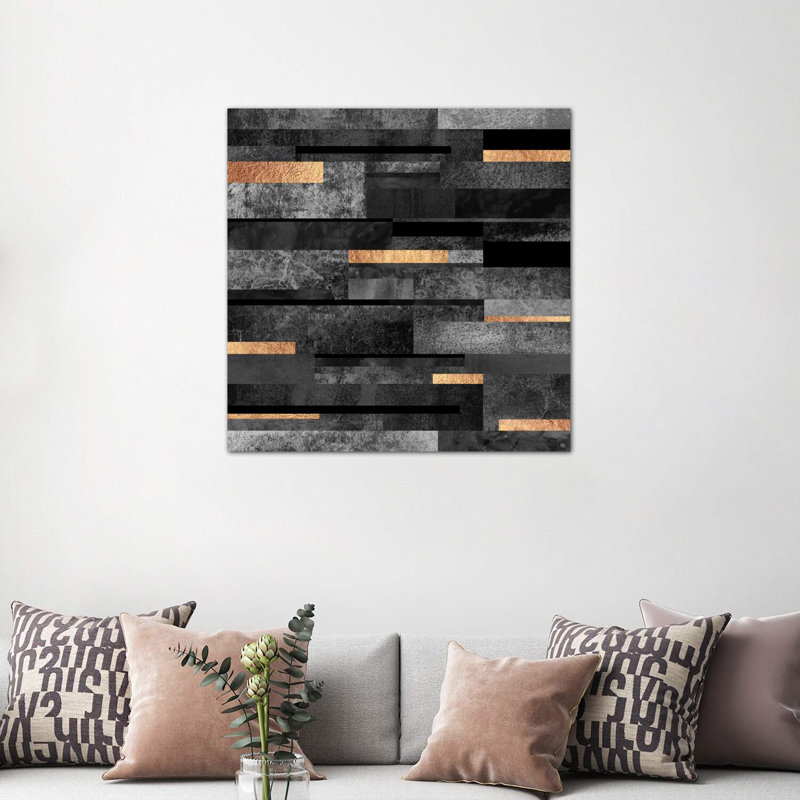 «Urban Urban And Gold» par Elisabeth Fredriksson - reproduction imprimée, H 48 po x l 48 po x 1,5 po, Toile tendue