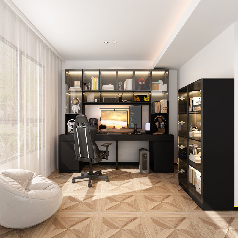 Ensemble de bureau d'ordinateur avec huche 2 pièces Aniyaha