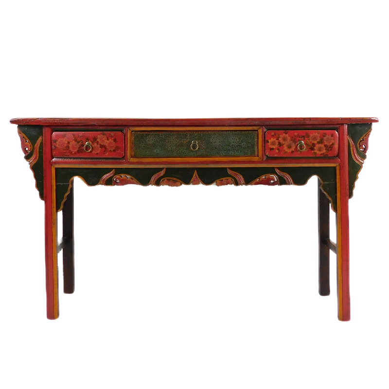  Table tibétaine à trois tiroirs florale antique peinte à la main - l 60 po