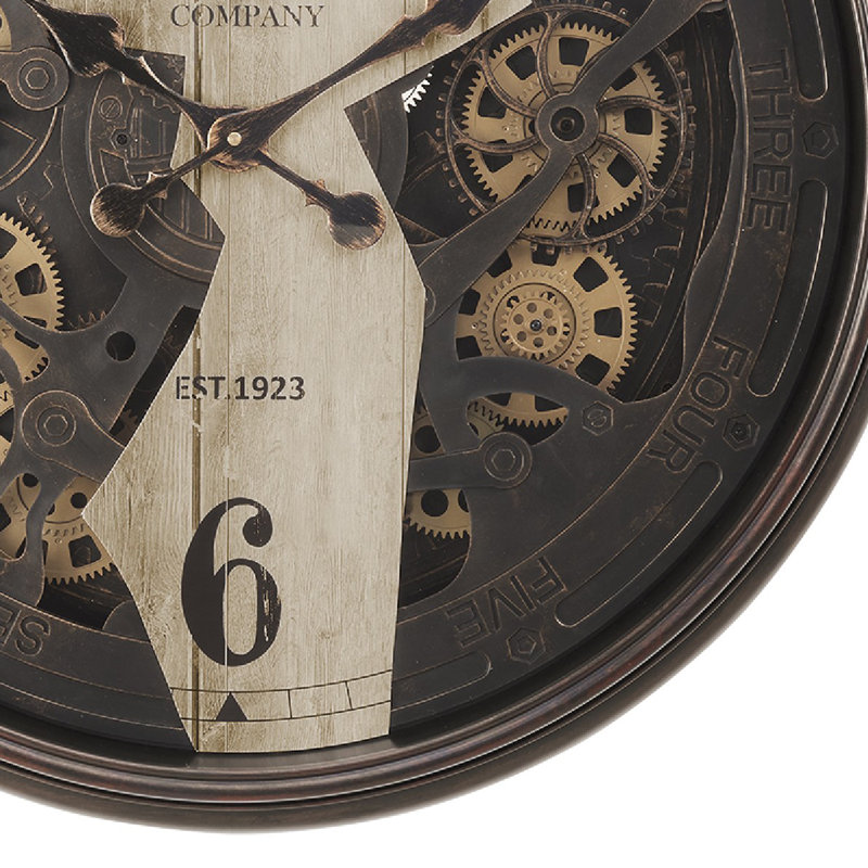 Clocks, 30" Round, Wall Clock, Gear Mechanism, Brown, Transitional