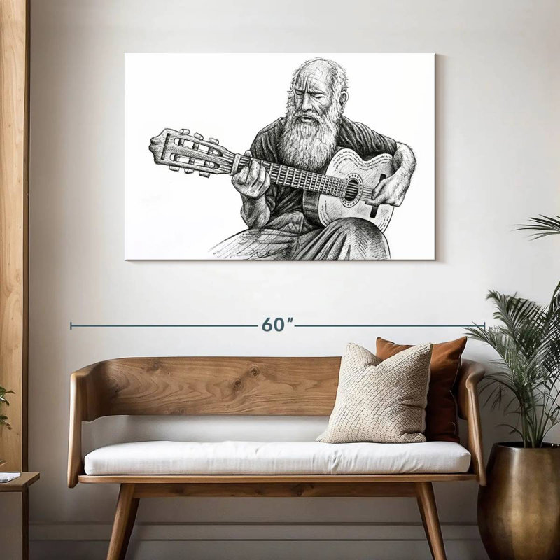 Abarca Old Man Playing, 30" H x 45" W