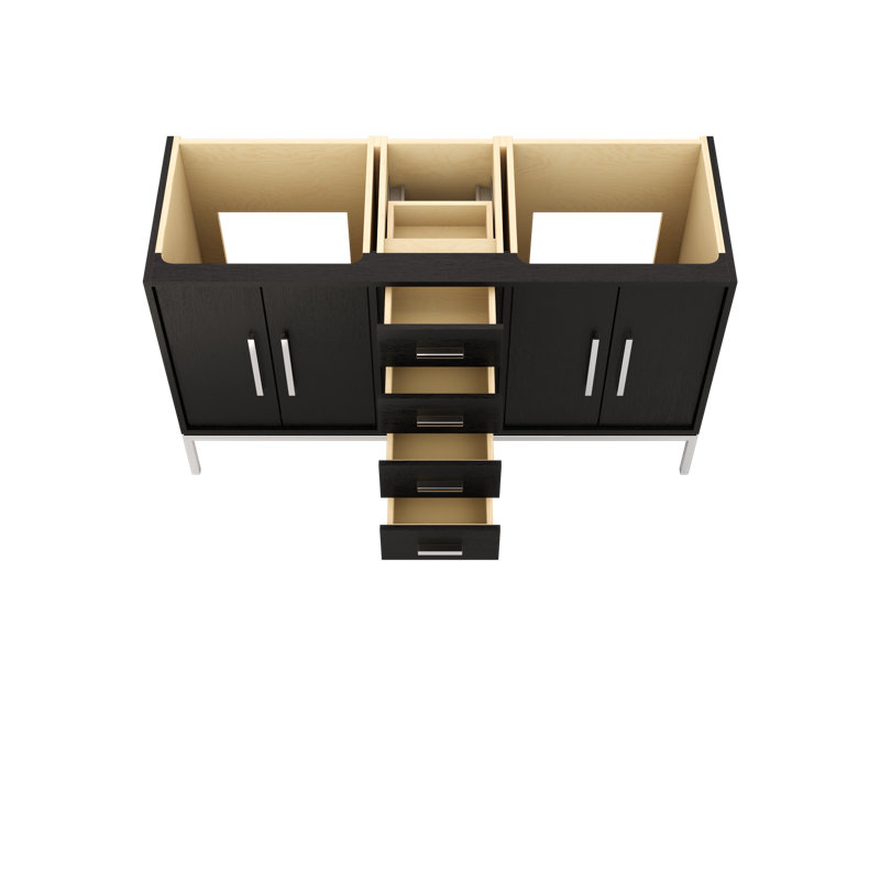 Rift White Oak Double Bath Vanity, 60", Classic Black, Polished Chrome