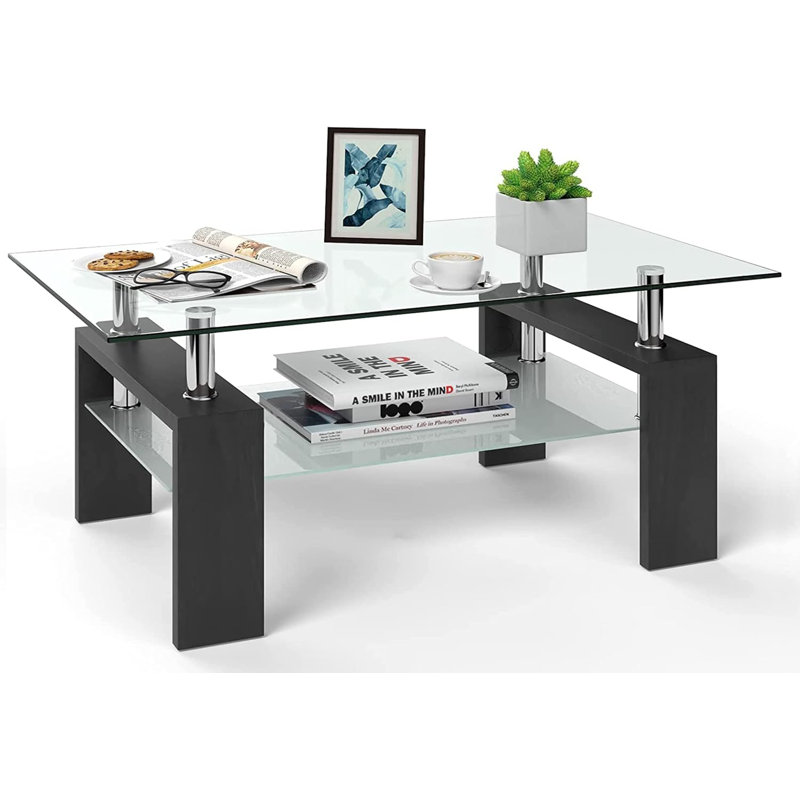 Amarra Coffee Table with Storage, Clear/Black
