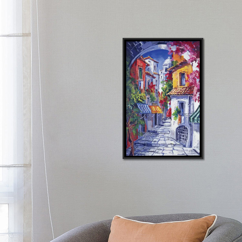 «Vicolo Caratteristico», reproduction sur toile, H 26 po x l 18 po x P 1,5 po, Toile avec cadre noir, Pas de tapis