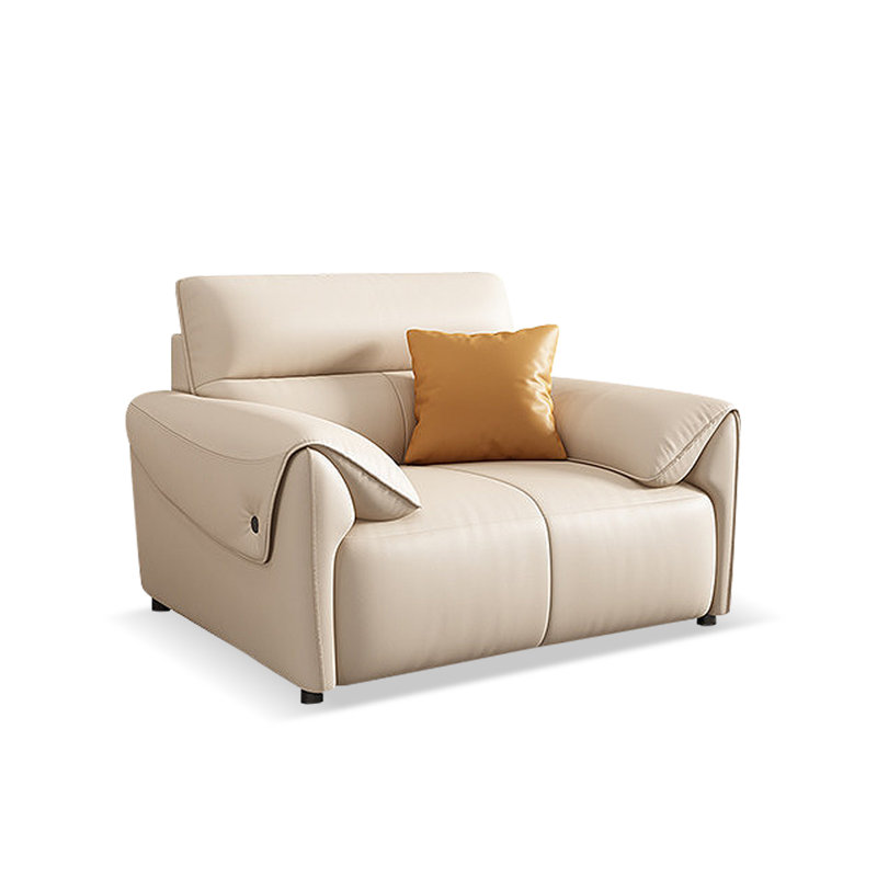 Fauteuil à coussin en cuir véritable blanc crème
