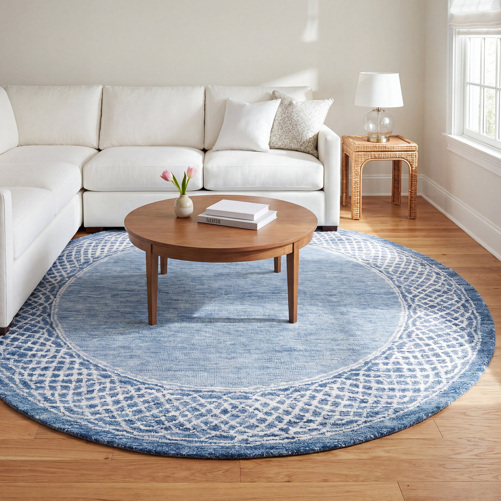 Hand-Tufted Geometric Wool Rug, Round 6'