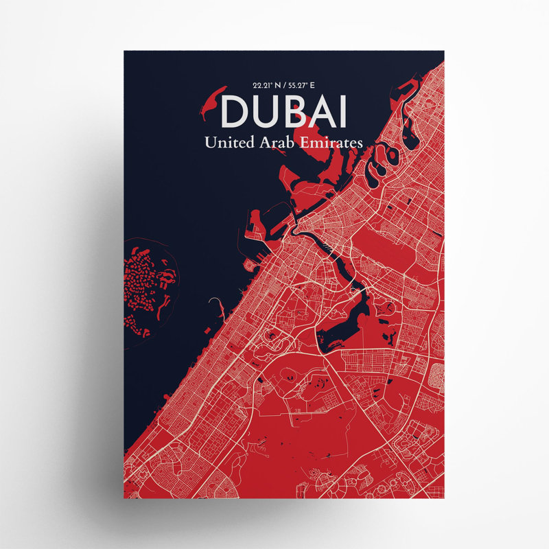 Dubai City Map In Nautical - No Frame Print, 27.6cm H x 19.7cm W x 0.05cm D