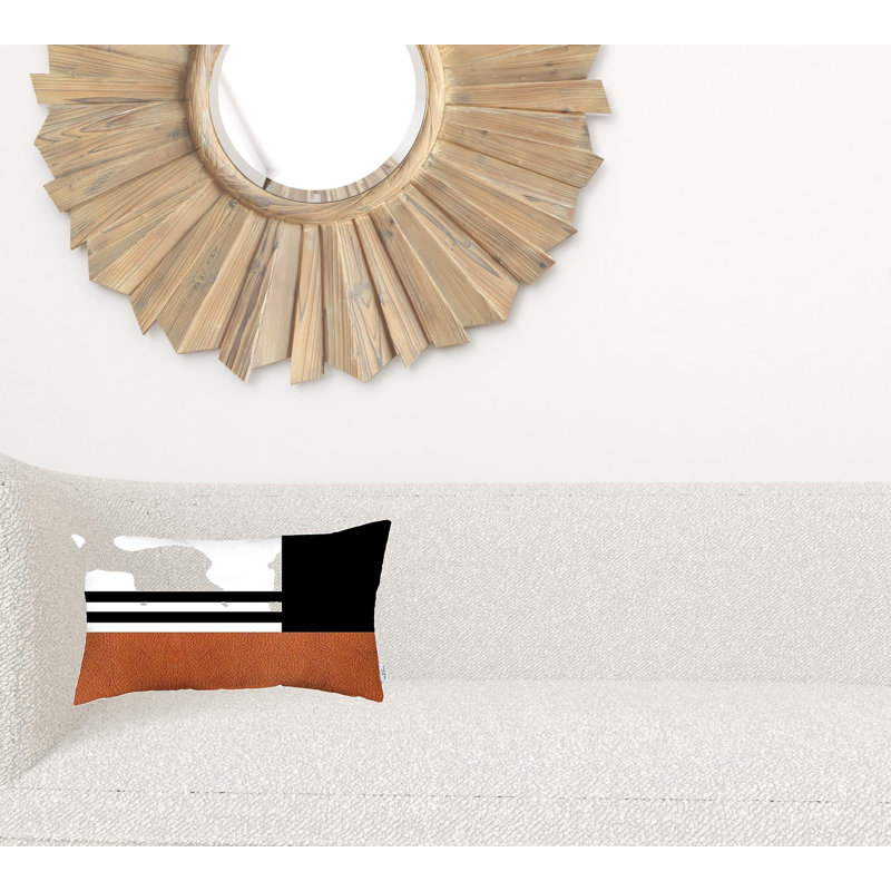 Bohemian Handmade Vegan Faux Leather Brown and Black Geometric Lumbar Pillow