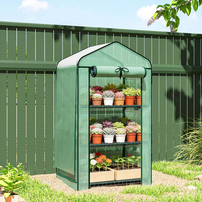 Mini Greenhouse with Screen Roof, Portable Small Greenhouse, Green, Green, 50" H x 27.6" W x 19.7" D