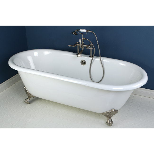 Baignoire sur pattes ovale à double extrémité en fonte de 66 po Kingston Eden, Blanc / nickel brossé