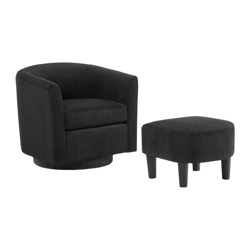 Upholstered Chair With Ottoman, Black Fabric
