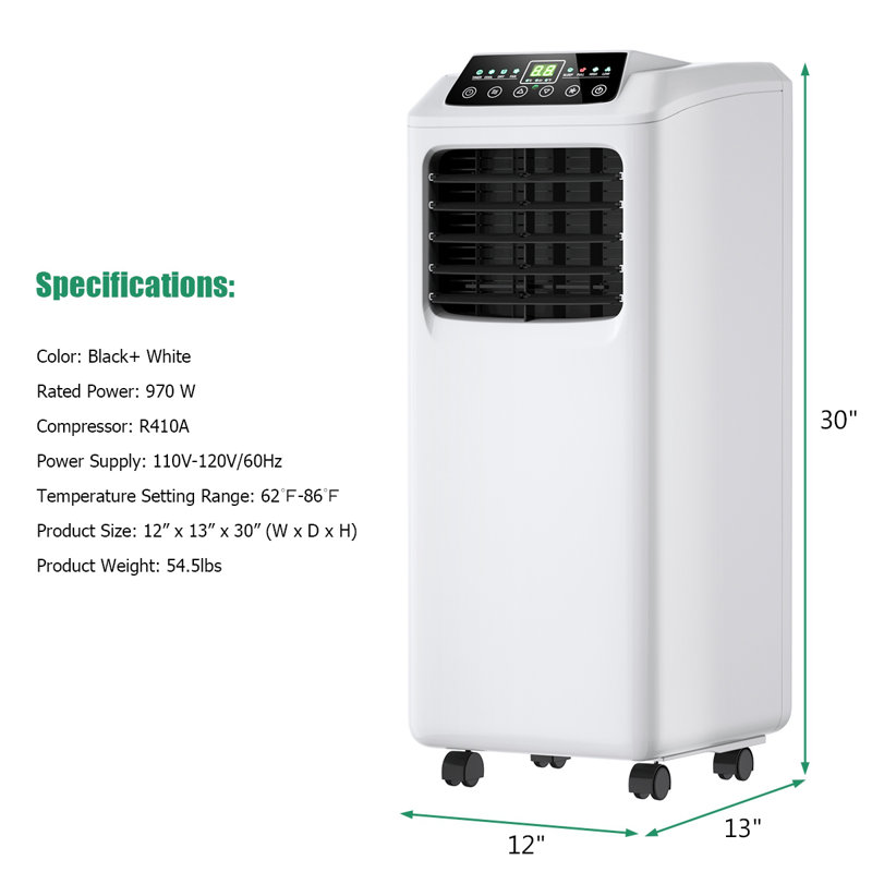 Refroidisseur d'air portatif 8 000 BTU avec déshumidificateur intégré et télécommande