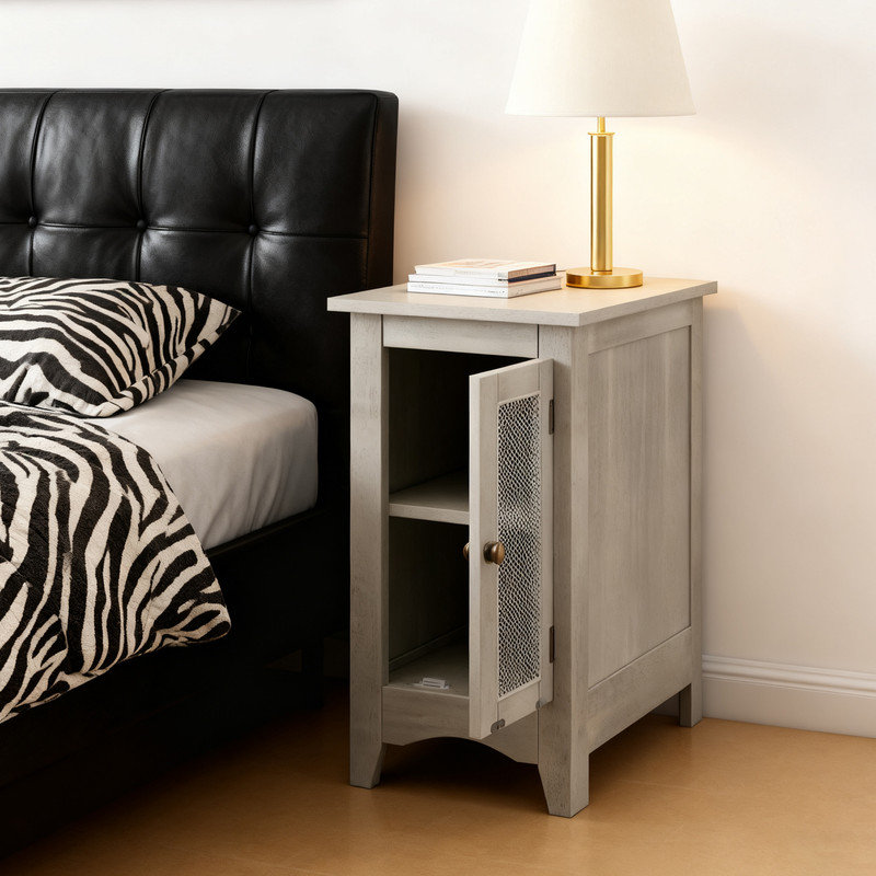 Table d'appoint étroite avec porte grillagée en métal, table d'appoint 11,75 po x 21,75 po