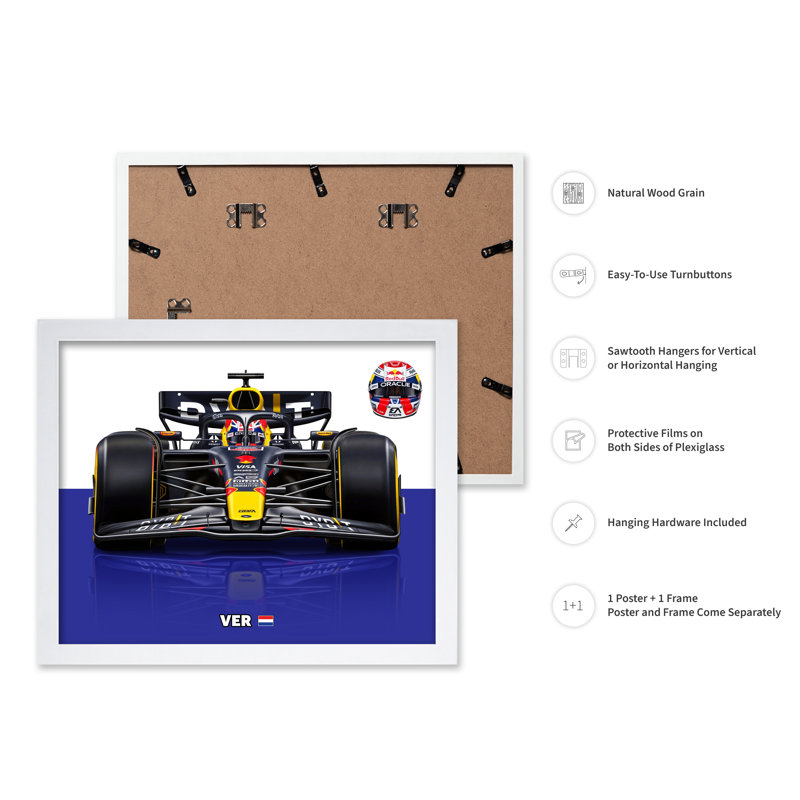 Voiture de course n ° 4, Poster, 12"H x 16"W, White Framed