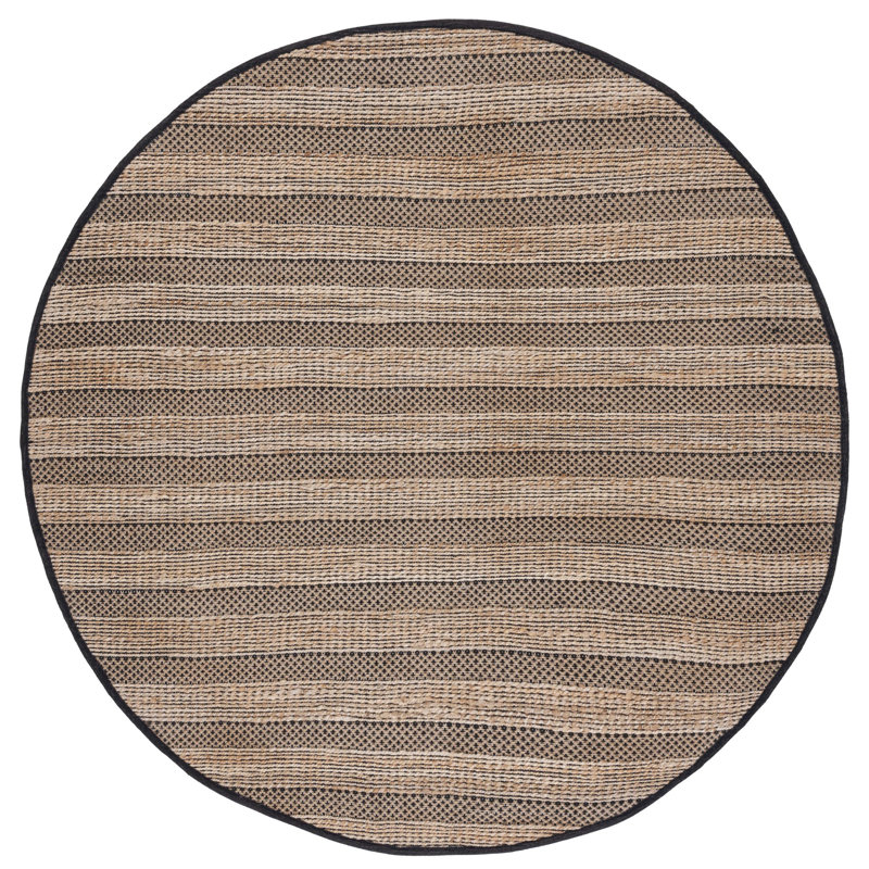 Sonnenberg Striped Flatweave Black/Natural Area Rug, Round 7'