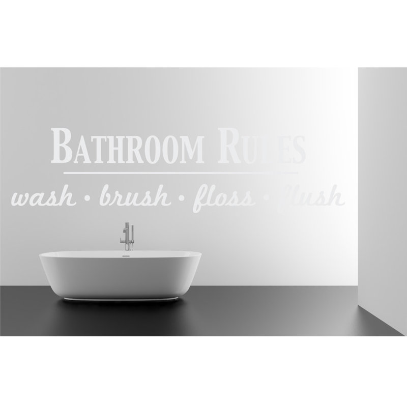 Décalcomanie murale règles de salle de bain, Blanc, H 9 po x l 36 po x P 0,01 po