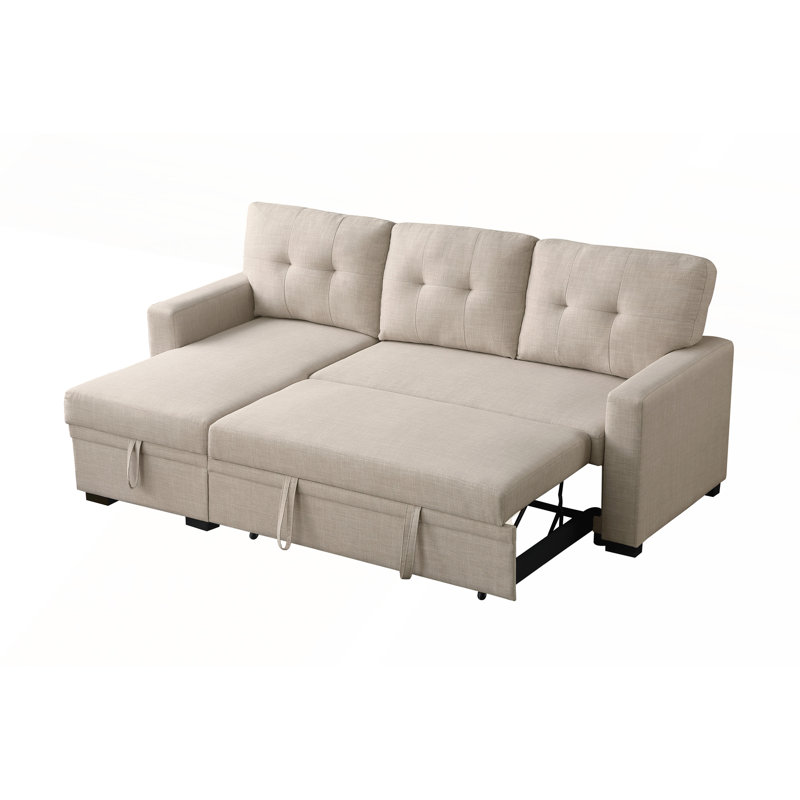 Canapé en tissu texturé en lin polyvalent avec canapé-lit convertible, repose-pieds de rangement et configuration modulaire
