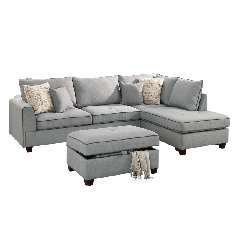 Darlington Upholstered L-Shaped Sectional Reversible, Light Gray Polyester Blend