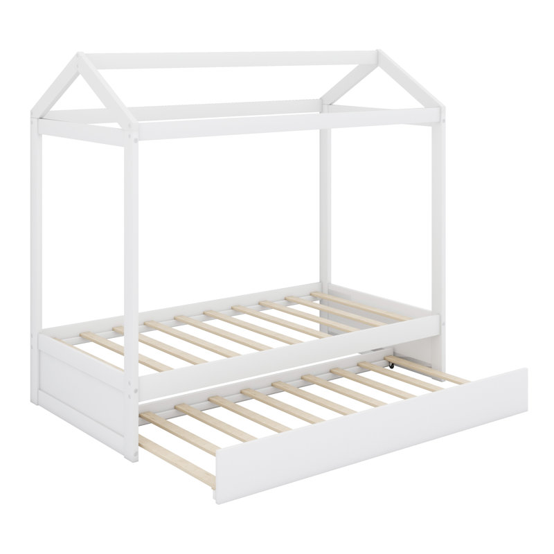 House-Shaped Bed Frame with Pull-Out Trundle