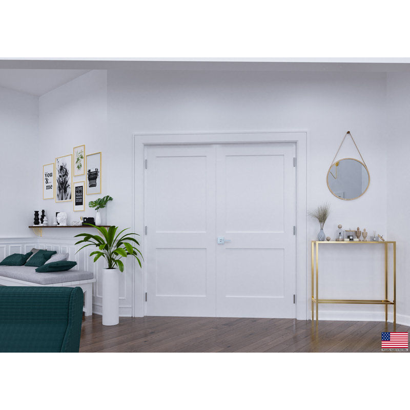 Primed White Solid Core Prehung French Door with Satin Nickel
