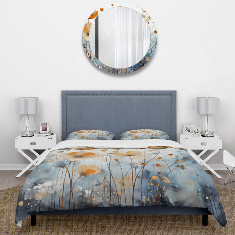 Ensemble de housse de couette Abstract Blue Botanicals II - Orange, Housse de couette pour très grand lit et 2 très