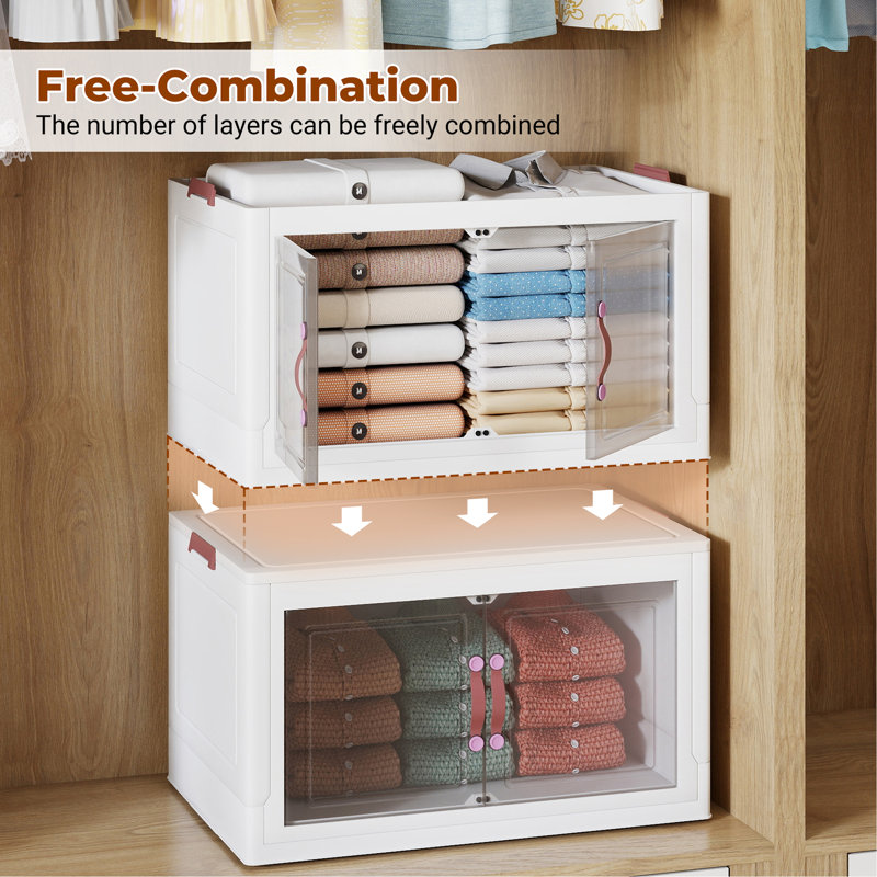 Armoire de rangement pliable à 4 niveaux - Organisateur pliable en plastique PP robuste pour placard, chambre à coucher, garage et dortoir, aucun outil nécessaire, facile à ranger