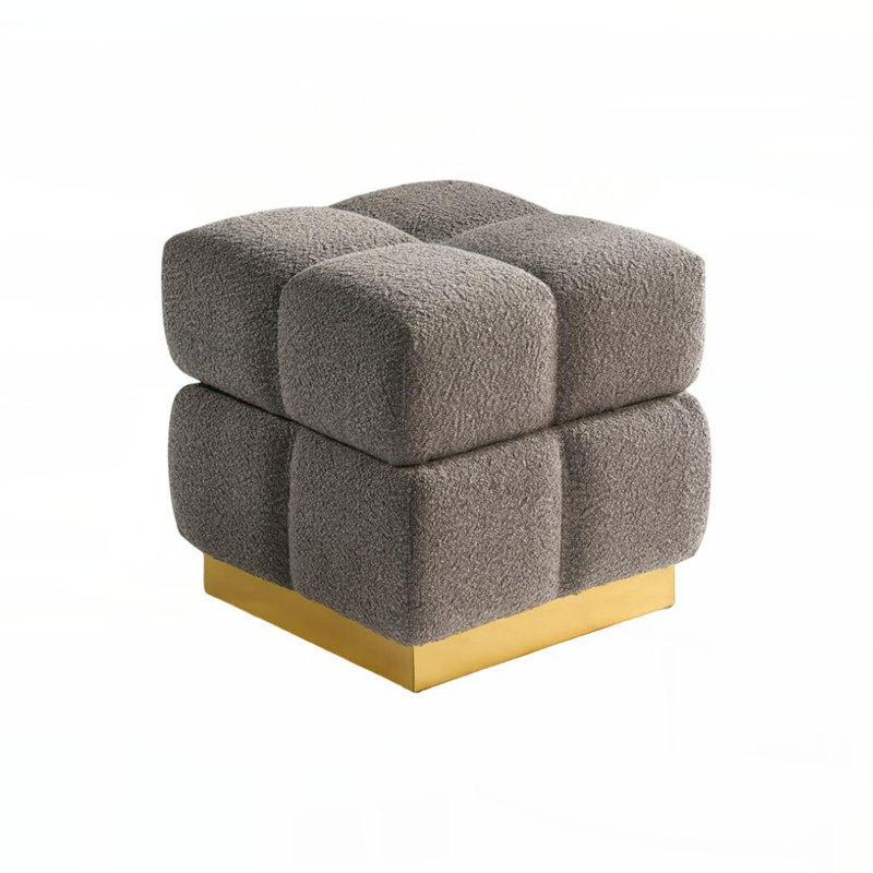 Tabouret de rangement carré contemporain de style contemporain avec compartiment de rangement capitonné en biscuit