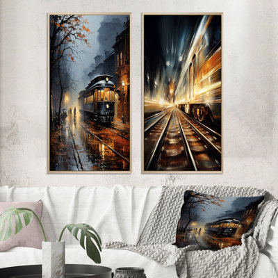 «Train Misty Morning Pointillism», 2 pièces sur toile