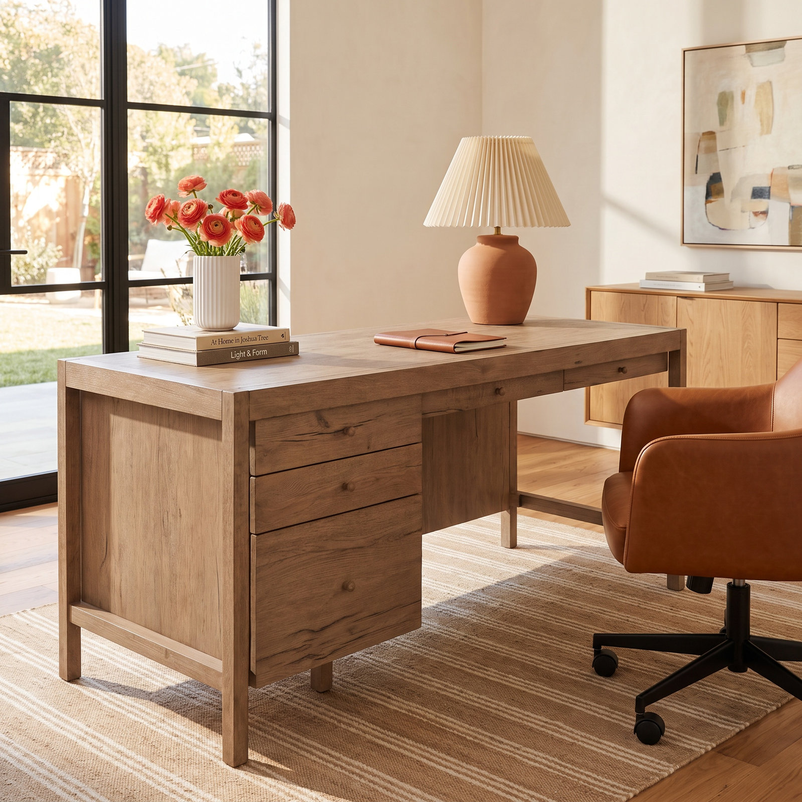 Hank 72.5 " Oak Executive Desk, Brown