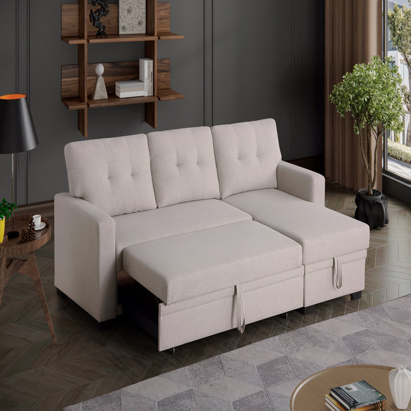 Canapé modulaire Basic, canapé rembourré convertible avec méridienne coulissante, Lin beige